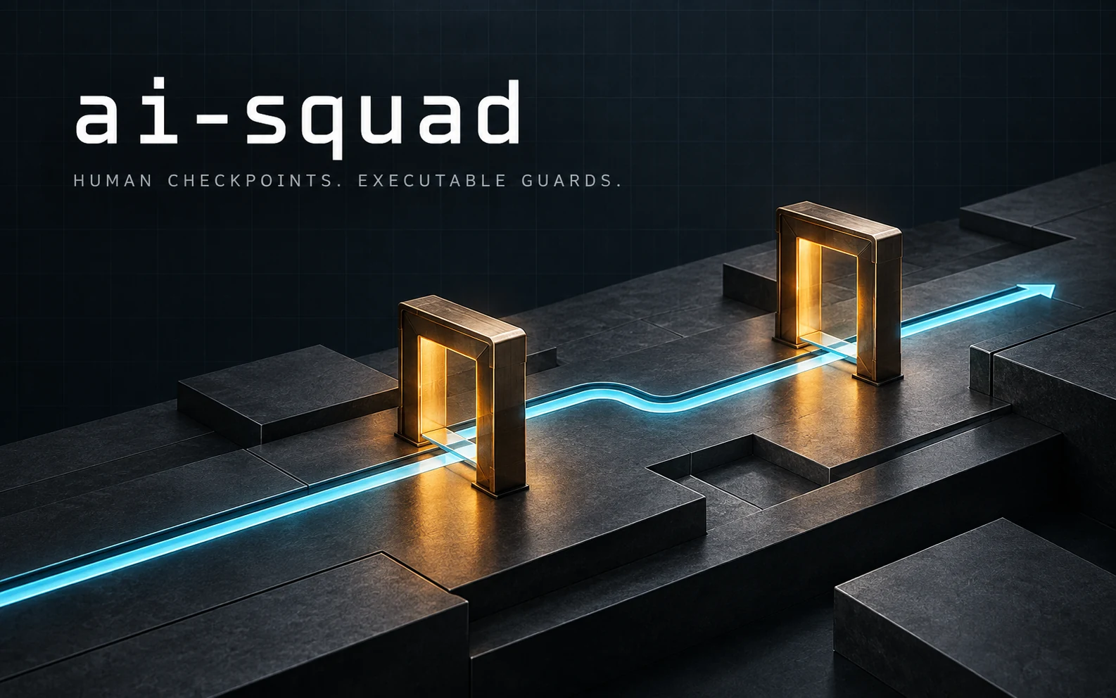 ai-squad cover: a cyan path through two amber checkpoints