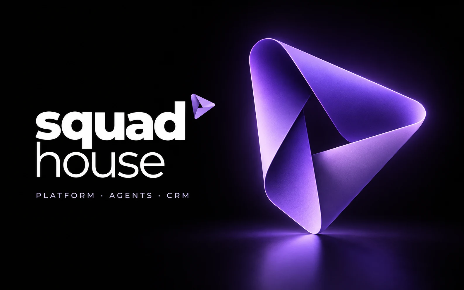 Squadhouse cover: white wordmark and a folded purple ribbon on black